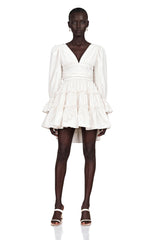 Jutta White Bowknot Shirred Mini Dress