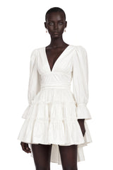 Jutta White Bowknot Shirred Mini Dress