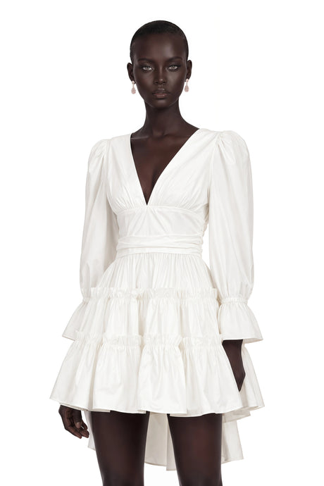 Jutta White Bowknot Shirred Mini Dress
