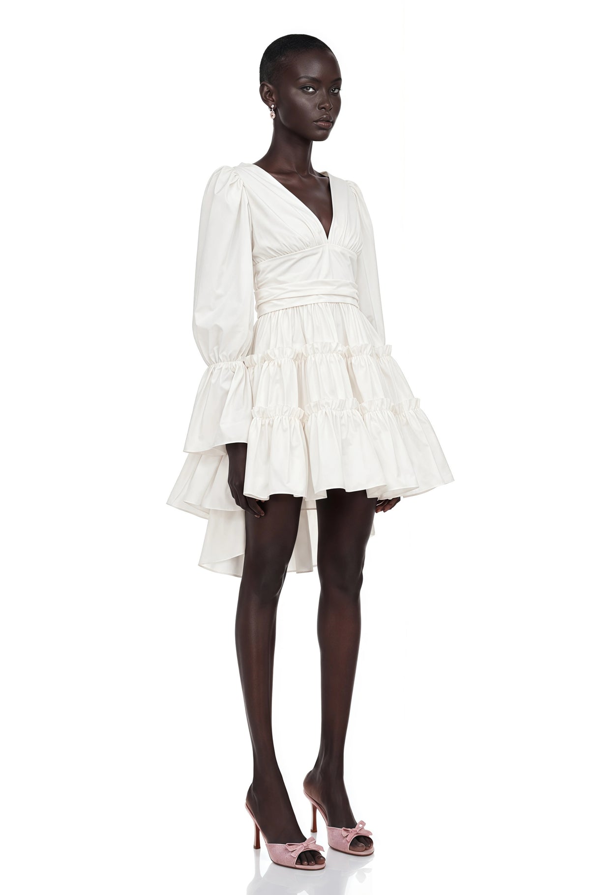 Jutta White Bowknot Shirred Mini Dress