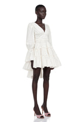 Jutta White Bowknot Shirred Mini Dress