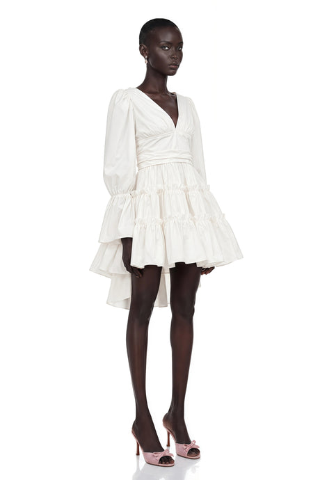 Jutta White Bowknot Shirred Mini Dress