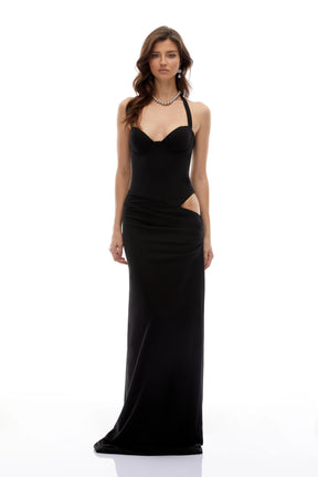 Kaelin Black Halterneck Cut Out  Maxi Dress