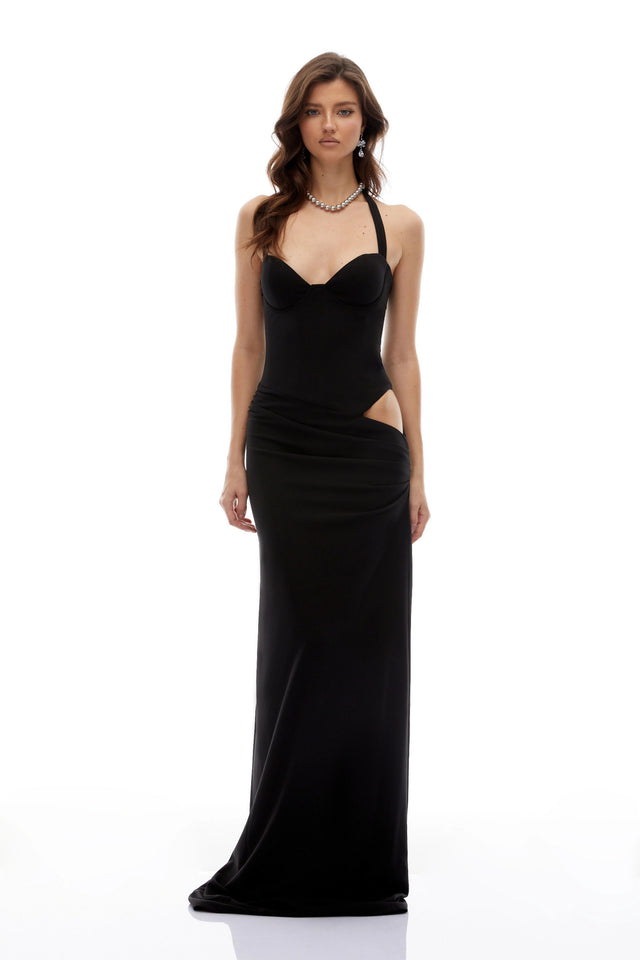Kaelin Black Halterneck Cut Out  Maxi Dress