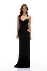 Kaelin Black Halterneck Cut Out  Maxi Dress