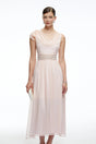 Kaelin Pink Draped Cowl Neck Midi Dress with Bow