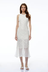 Kali White Scalloped Lace Midi Dress