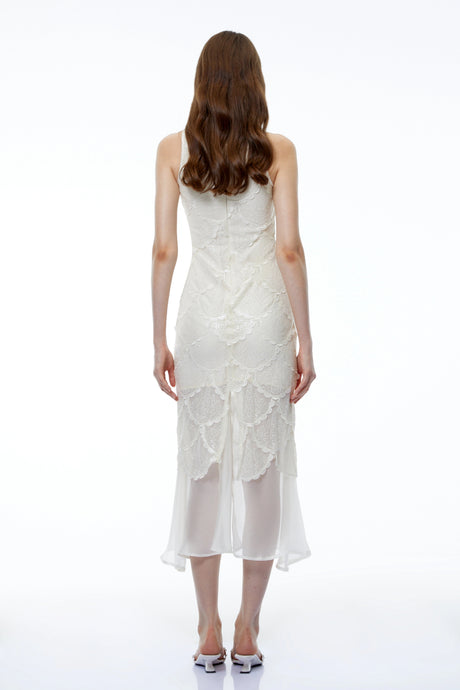 Aubree Midi Dress White Scalloped Lace