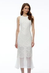 Kali White Scalloped Lace Midi Dress
