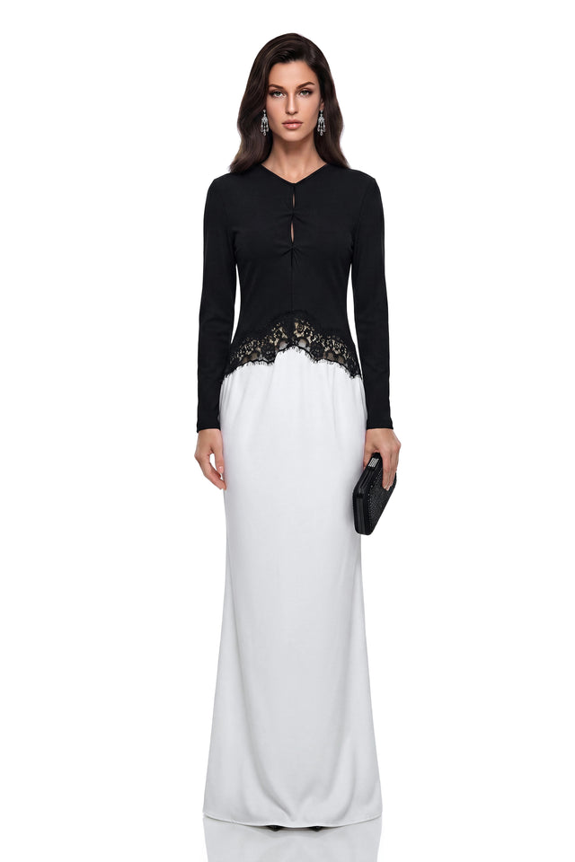 Kalliope Color Block Floral Lace Maxi Dress