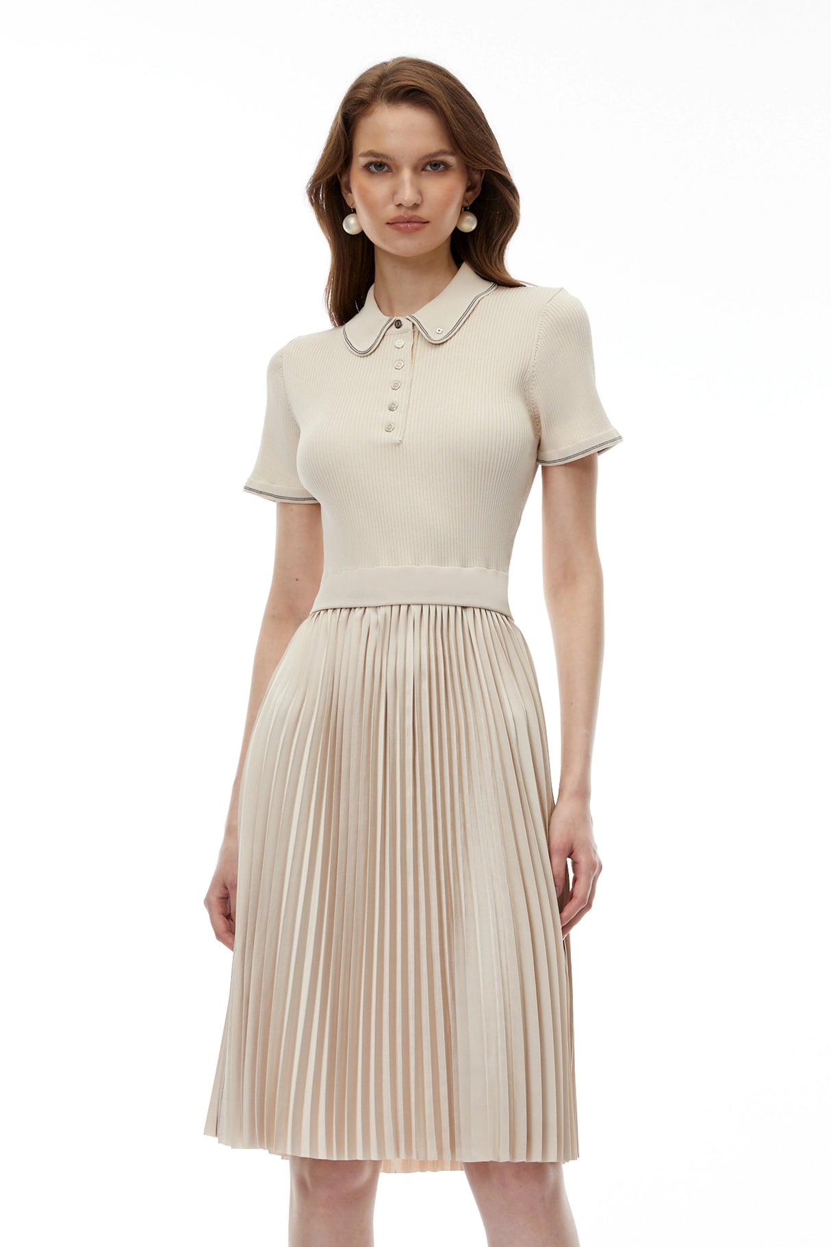 Kalypso Cream Stretch Knit Midi Dress