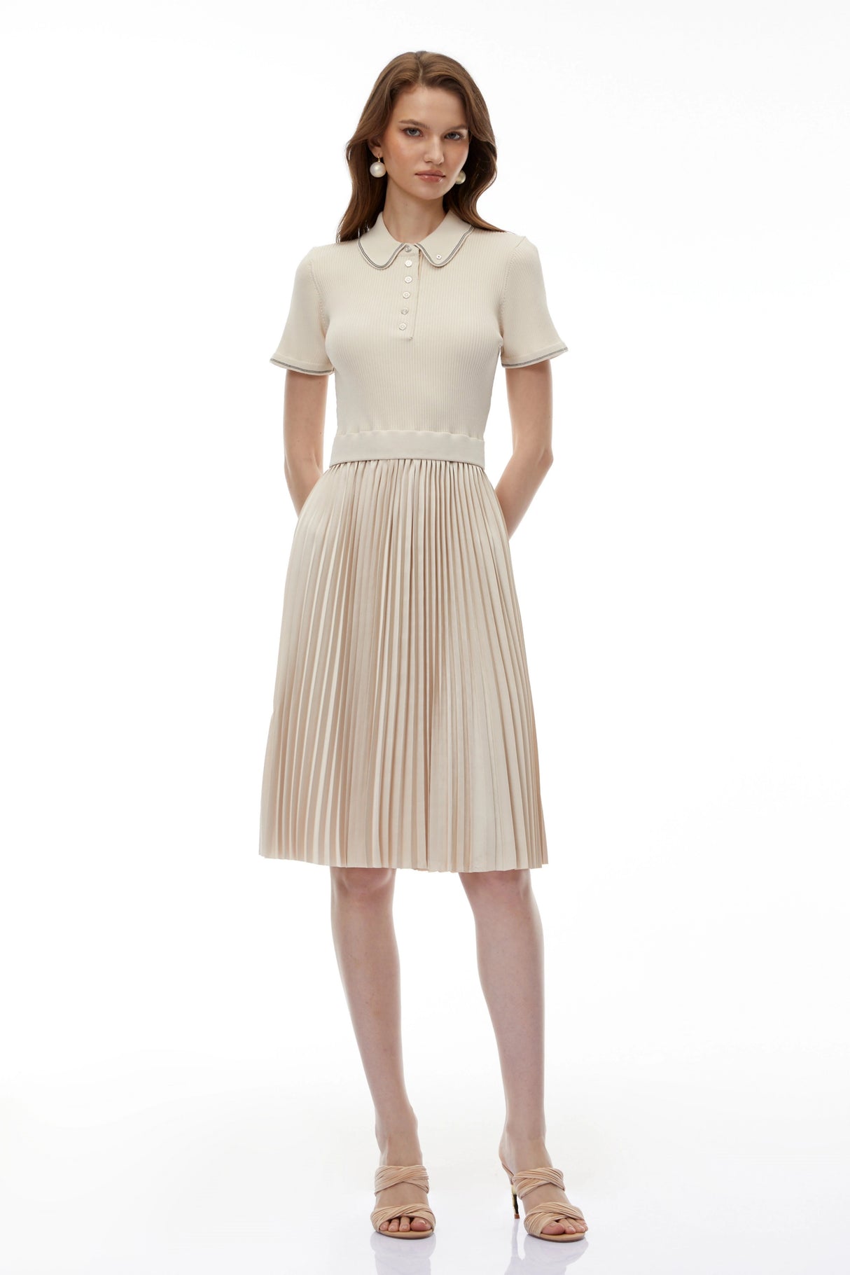 Kalypso Cream Stretch Knit Midi Dress