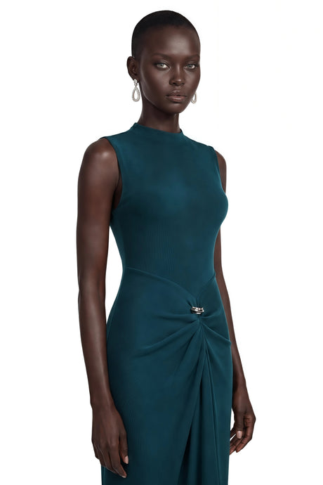 Tullia Maxi Dress Dark Green Asymmetrical Ruched