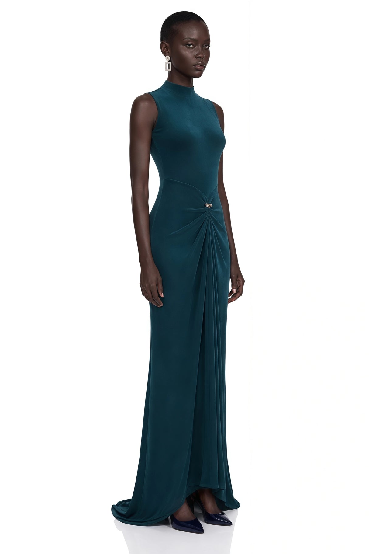 Kamila Dark Green Asymmetrical Ruched Maxi Dress
