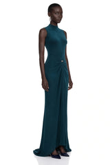 Kamila Dark Green Asymmetrical Ruched Maxi Dress