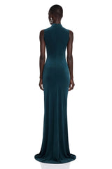 Kamila Dark Green Asymmetrical Ruched Maxi Dress