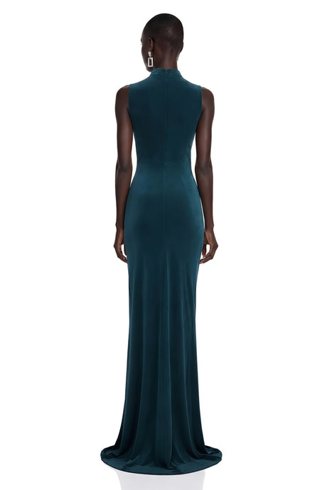 Tullia Maxi Dress Dark Green Asymmetrical Ruched