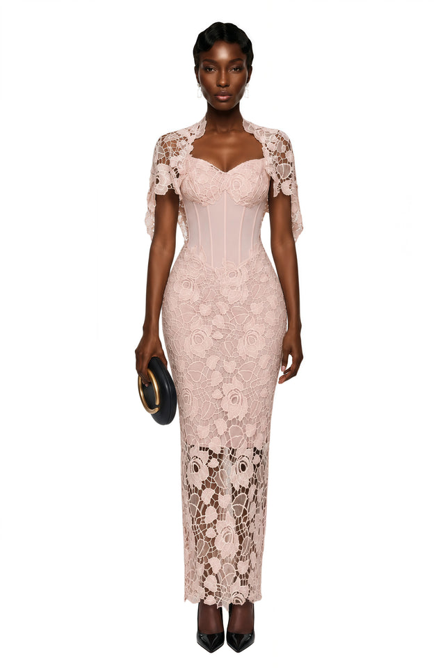 Kamila Pink Solid Color Maxi Dress with CutOuts