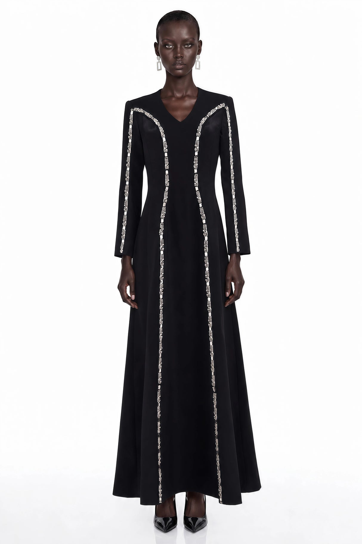 Karamea Black Rhinestone VNeck Maxi Dress