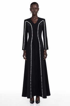 Karamea Black Rhinestone VNeck Maxi Dress