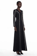 Karamea Black Rhinestone VNeck Maxi Dress