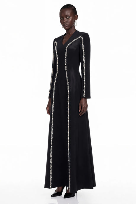 Ginevra Maxi Dress Black Rhinestone V-Neck