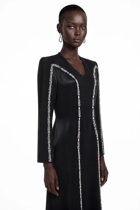 Ginevra Maxi Dress Black Rhinestone V-Neck