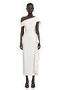 Kare White Asymmetrical Gathered Midi Dress