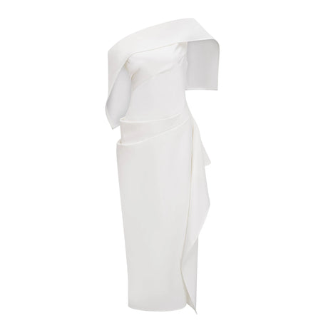 Benedetta Midi Dress White Asymmetrical Gathered