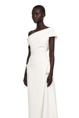 Kare White Asymmetrical Gathered Midi Dress