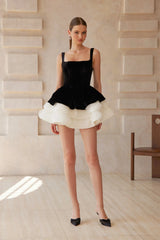 Karine Color Blocked Velvet Mini Dress