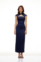 Karine Navy Blue Satin Pencil Maxi Dress