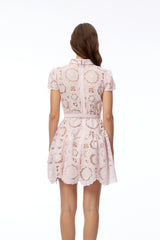 Karma Pink Round Neck Lace Ruffled Mini Dress