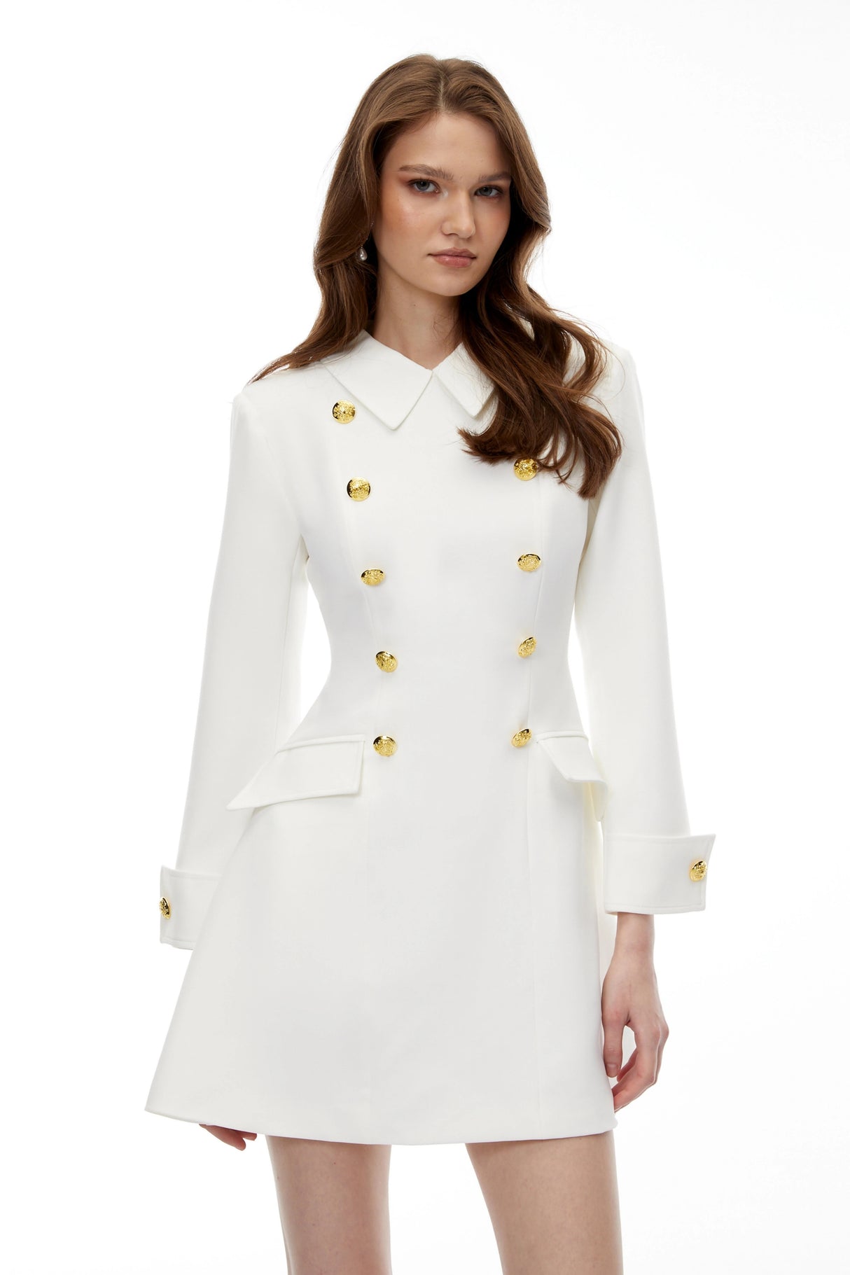 Kasmira White DoubleBreasted Blazer Dress