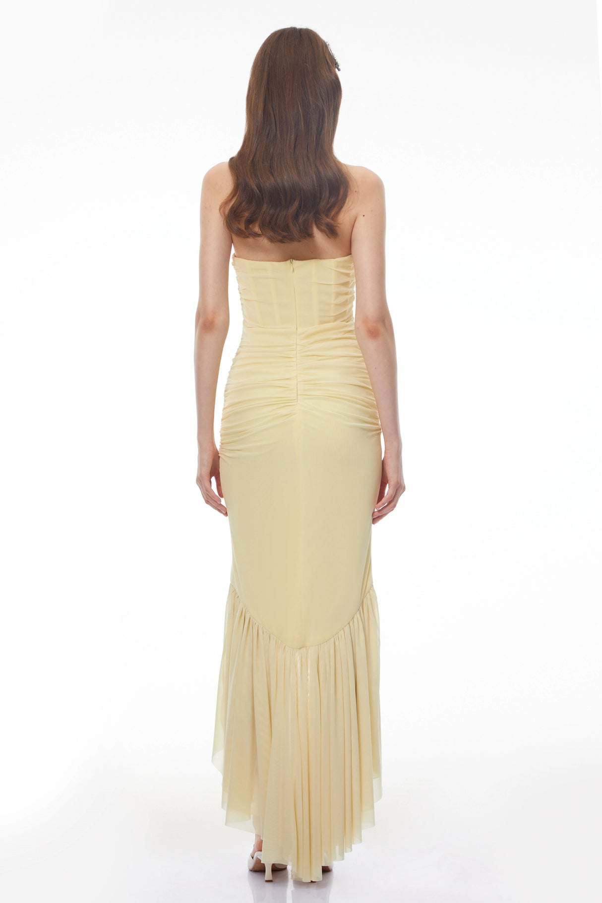 Katarina Butter Yellow Halterneck Ruched Maxi Dress