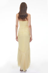 Katarina Butter Yellow Halterneck Ruched Maxi Dress