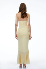 Katarina Butter Yellow Halterneck Ruched Maxi Dress