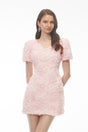 Katarina Pink Puff Sleeve VNeck Mini Dress with 3D Florals