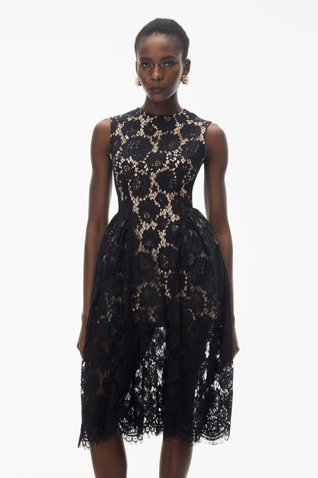 Willow Midi Dress Black Sleeveless Floral Lace