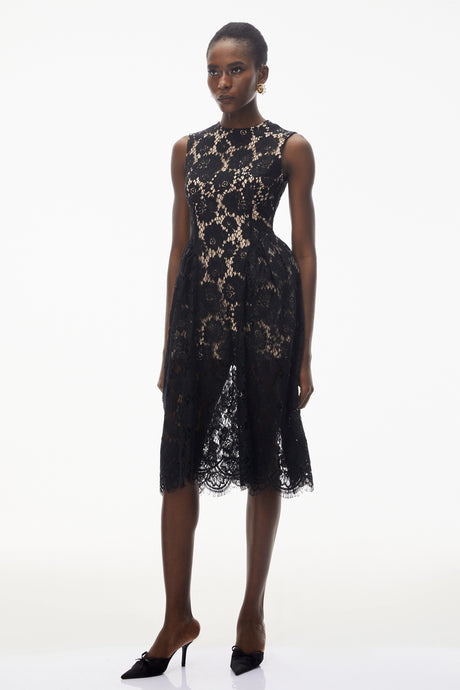 Willow Midi Dress Black Sleeveless Floral Lace