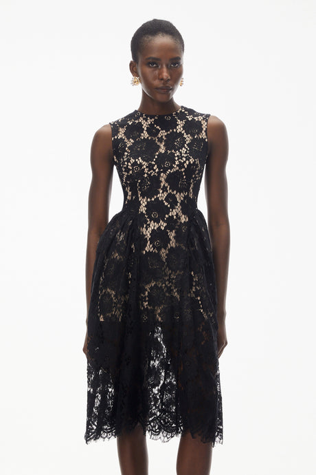Willow Midi Dress Black Sleeveless Floral Lace
