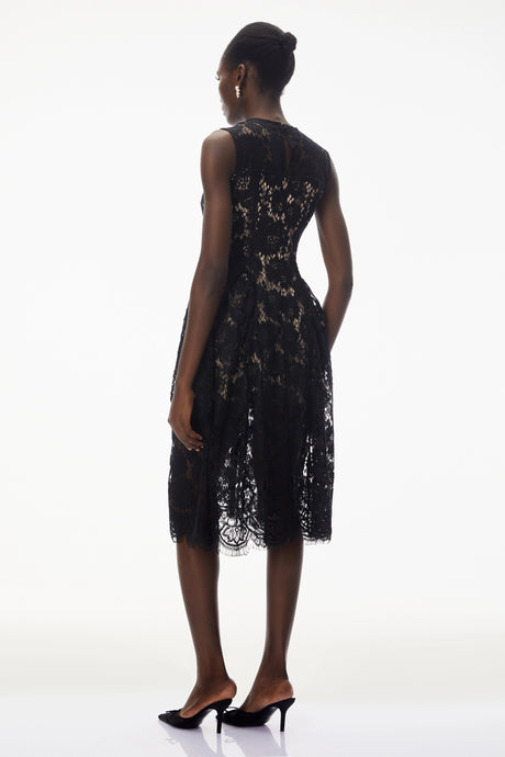 Willow Midi Dress Black Sleeveless Floral Lace