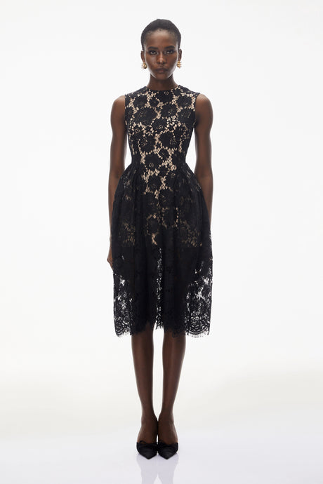 Willow Midi Dress Black Sleeveless Floral Lace