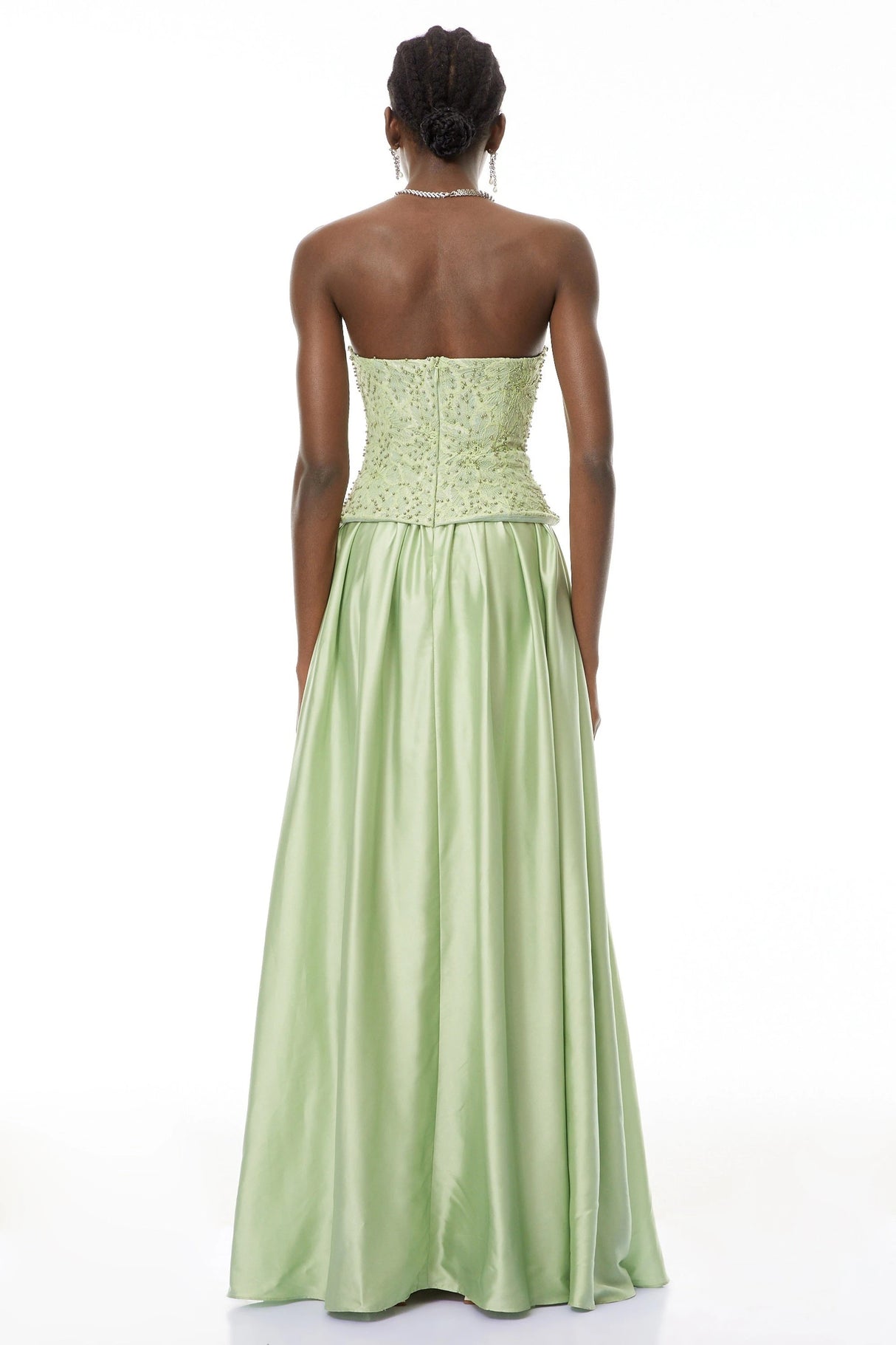 Kathrin Green Embellished Satin Panel Maxi Dress