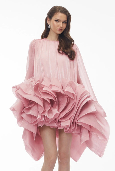 Adriana Mini Dress Blush Pink Tiered Ruffled