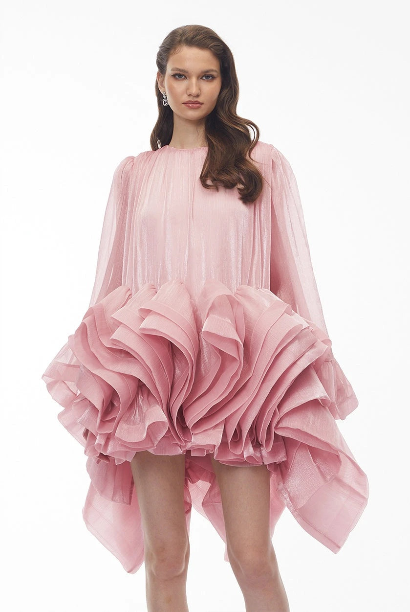 Kátia Blush Pink Tiered Ruffled Mini Dress