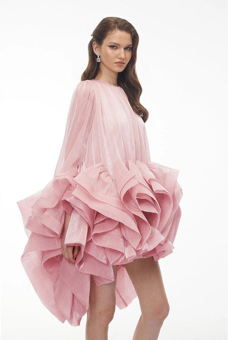 Adriana Mini Dress Blush Pink Tiered Ruffled