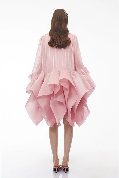 Adriana Mini Dress Blush Pink Tiered Ruffled
