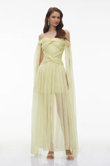 Katie Yellow Off Shoulder Ruched Twist Maxi Dress