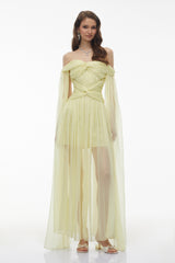 Katie Yellow Off Shoulder Ruched Twist Maxi Dress